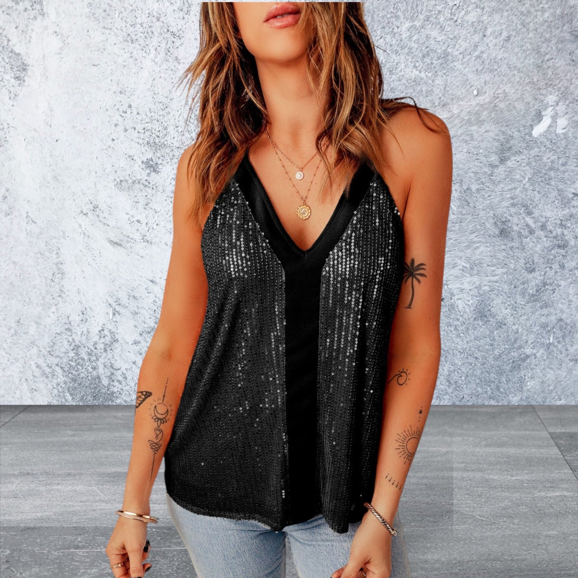 Sleeveless Sequin Racerback Tank Top
