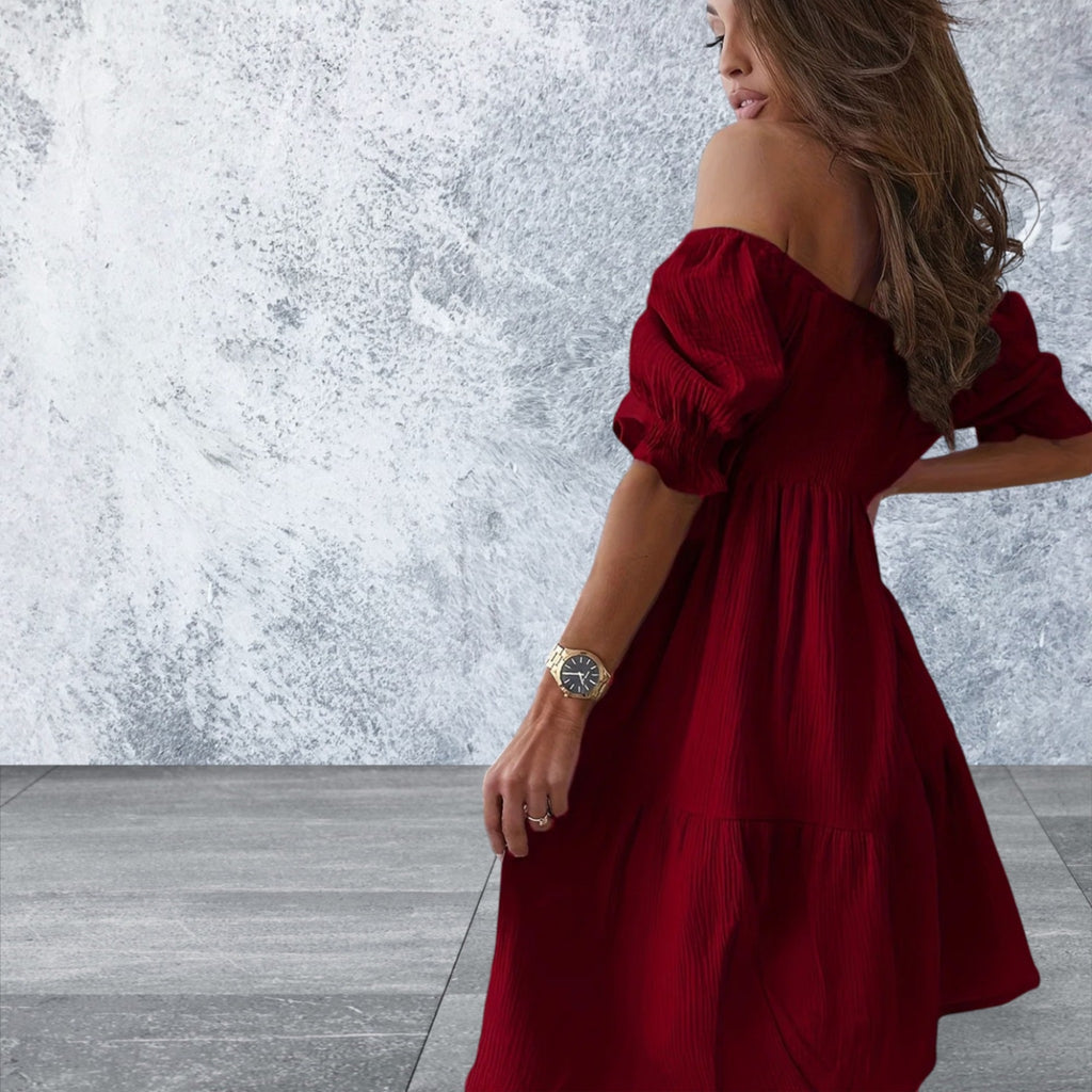 Ruffled Off-Shoulder Short Sleeve Dress