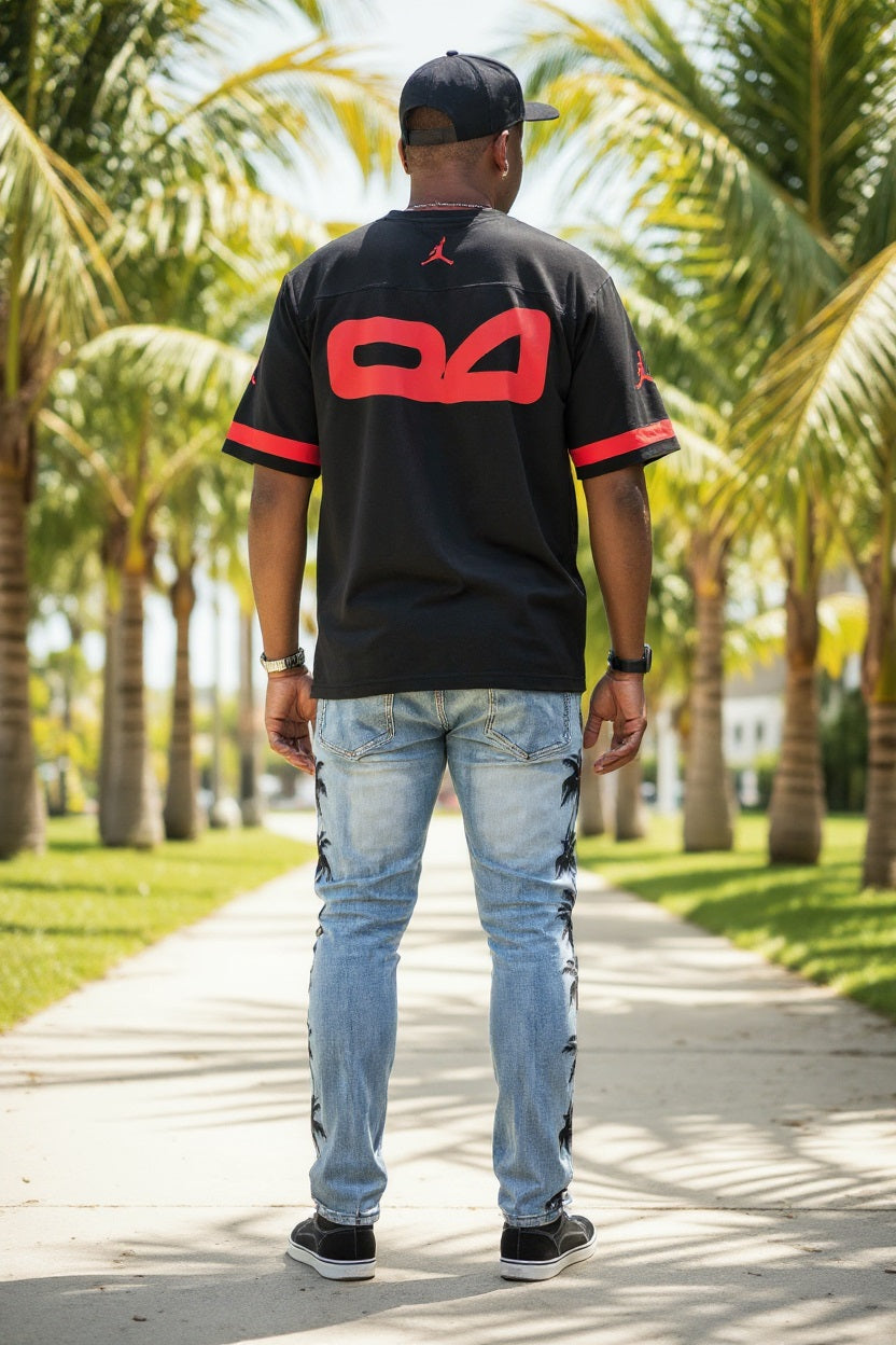 Men ripped skinny palm tree Jeans