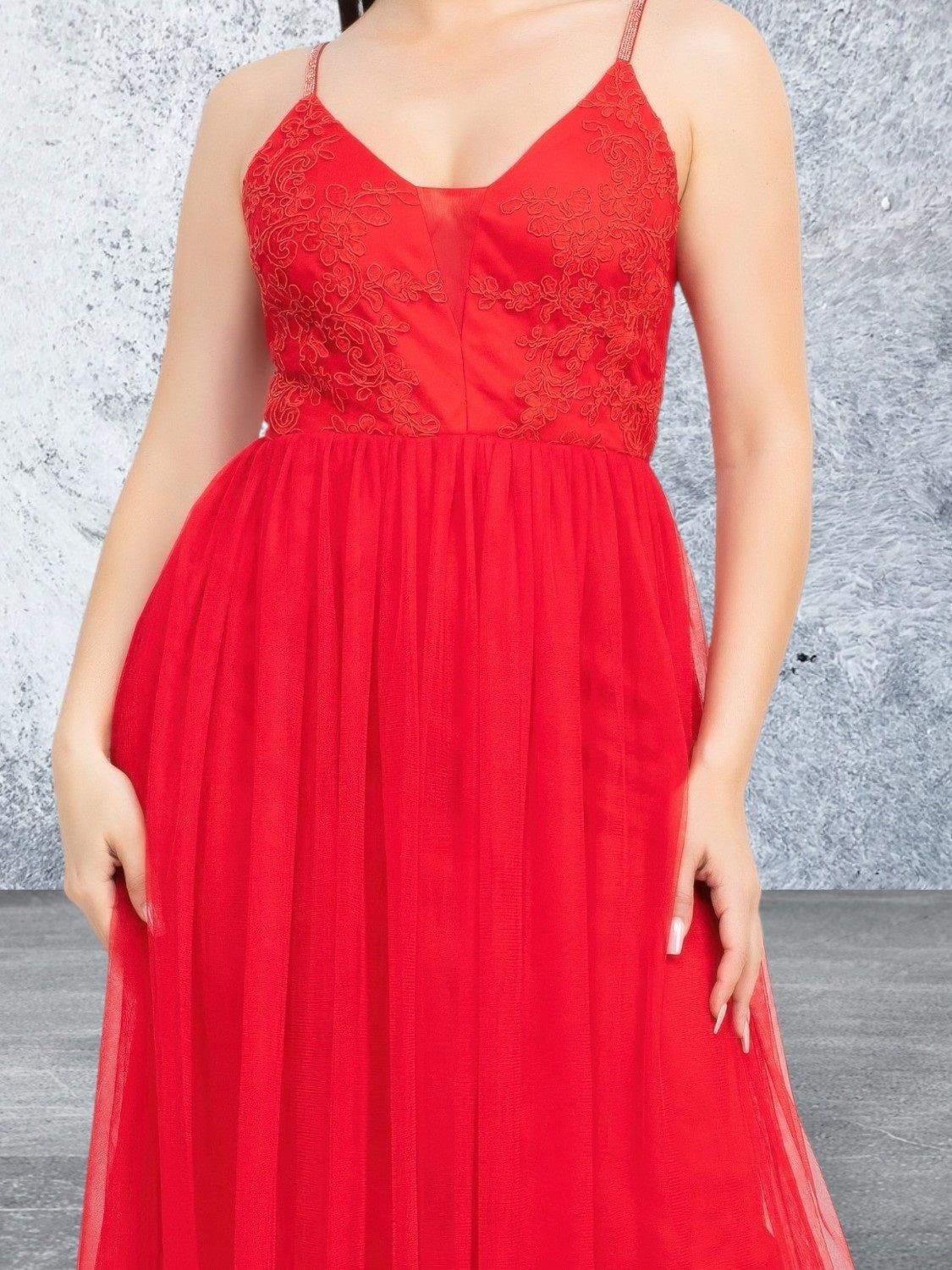 Women's Glitter Straps Mesh Tulle Maxi Dress