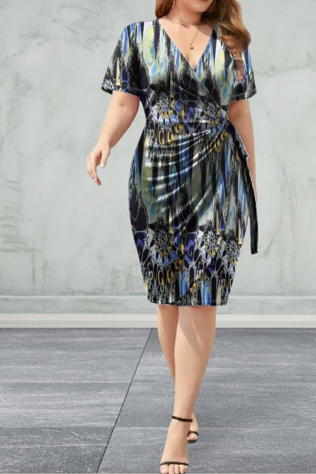 Short Sleeve Surplice  Dress