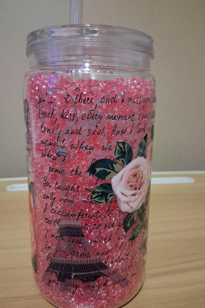 Plastic Tumbler with floral design and text