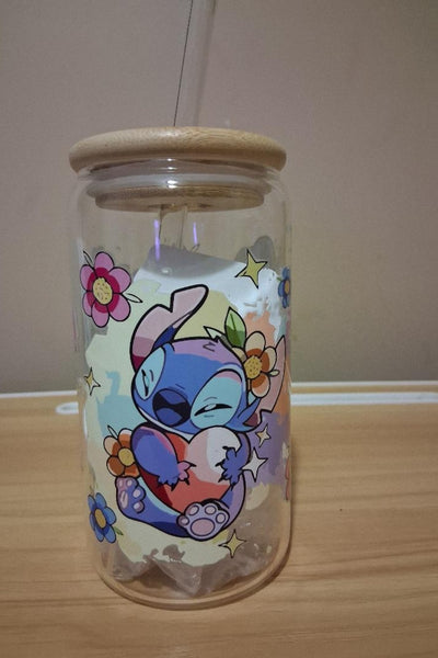 Glass tumbler 16oz cup with cartoon character design