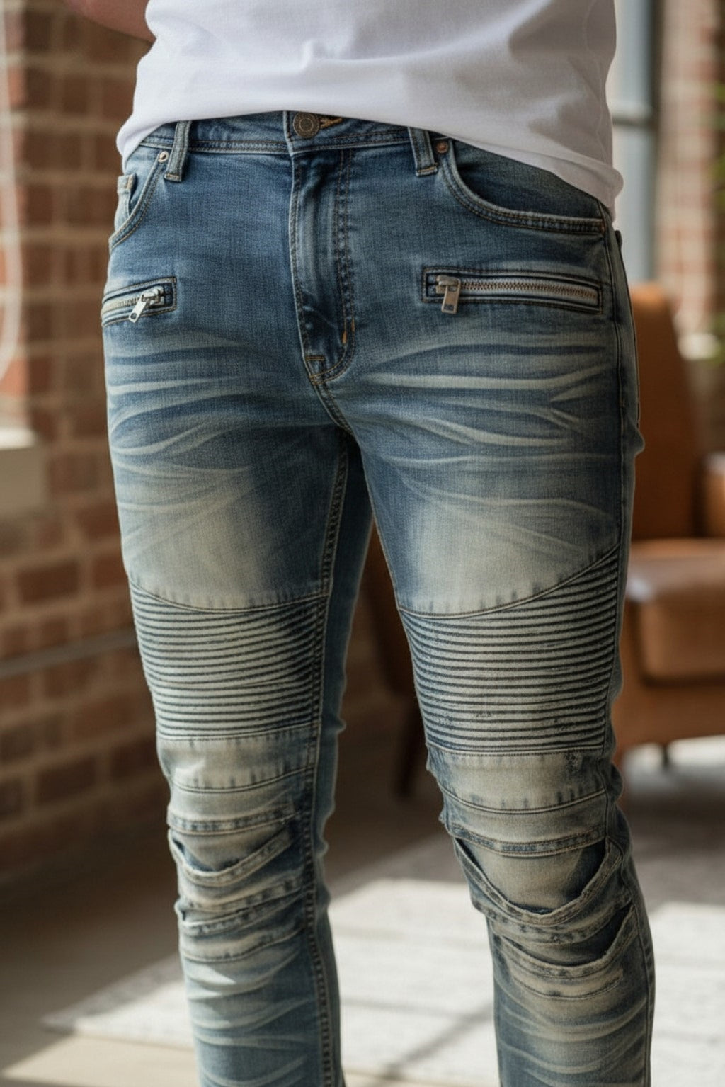 Men Creased Skinny Fit Biker Denim Jeans