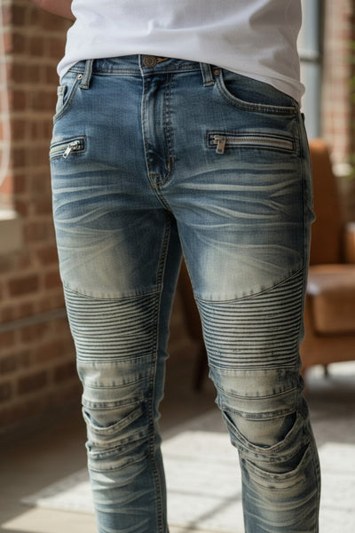 Men Creased Skinny Fit Biker Denim Jeans