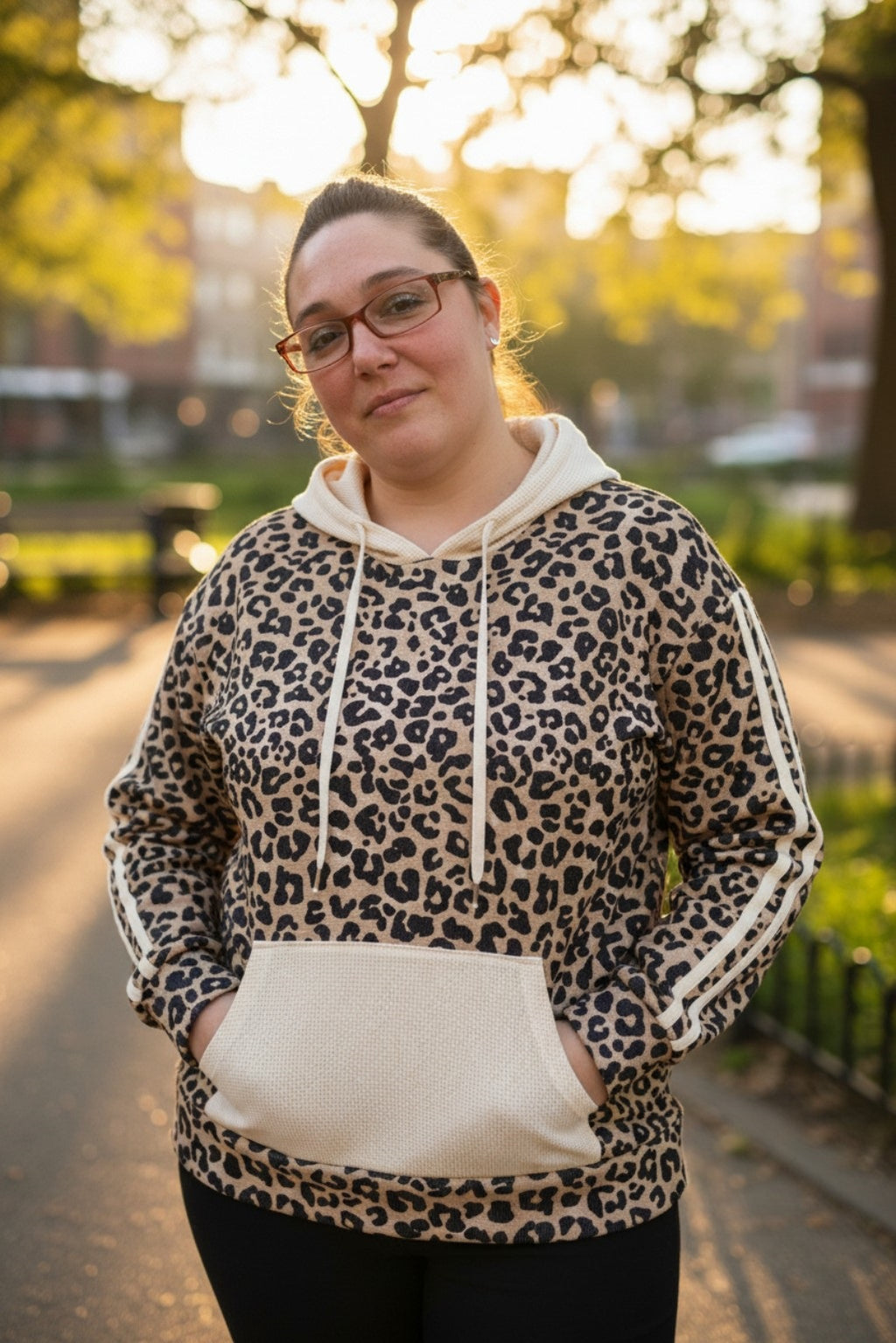 Leopard Print Kangaroo Pocket Hooded