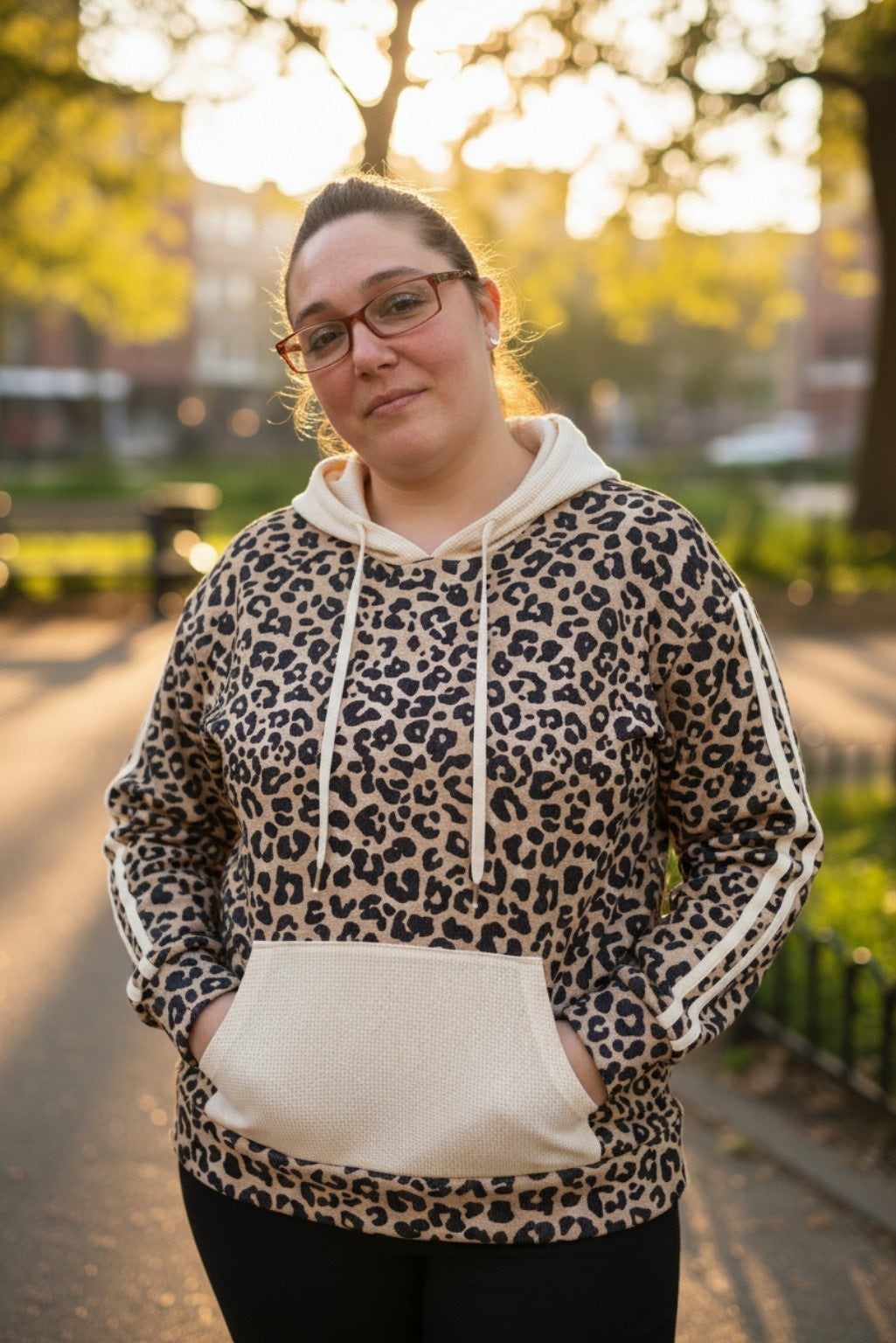 Leopard Print Kangaroo Pocket Hooded