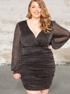 Plus size sheer sleeve short dress