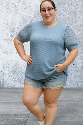 Plus Size Knit Color Block Lace Solid Fit Top