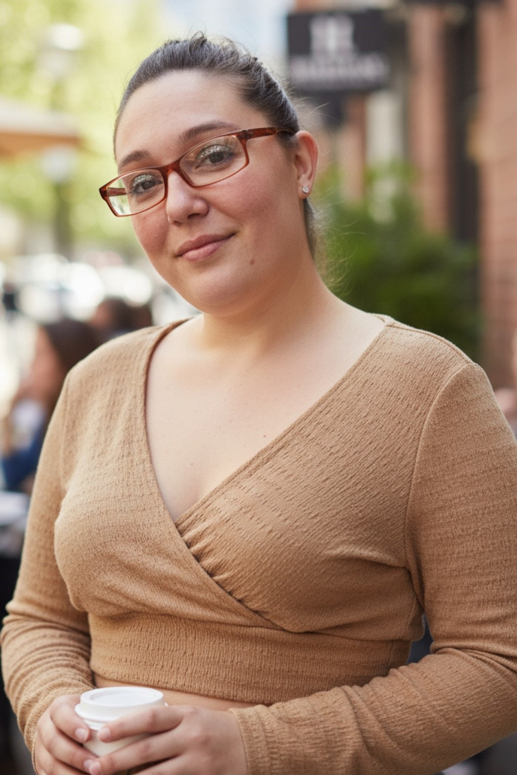 Solid Surplice Neck Long Sleeve Crop Top