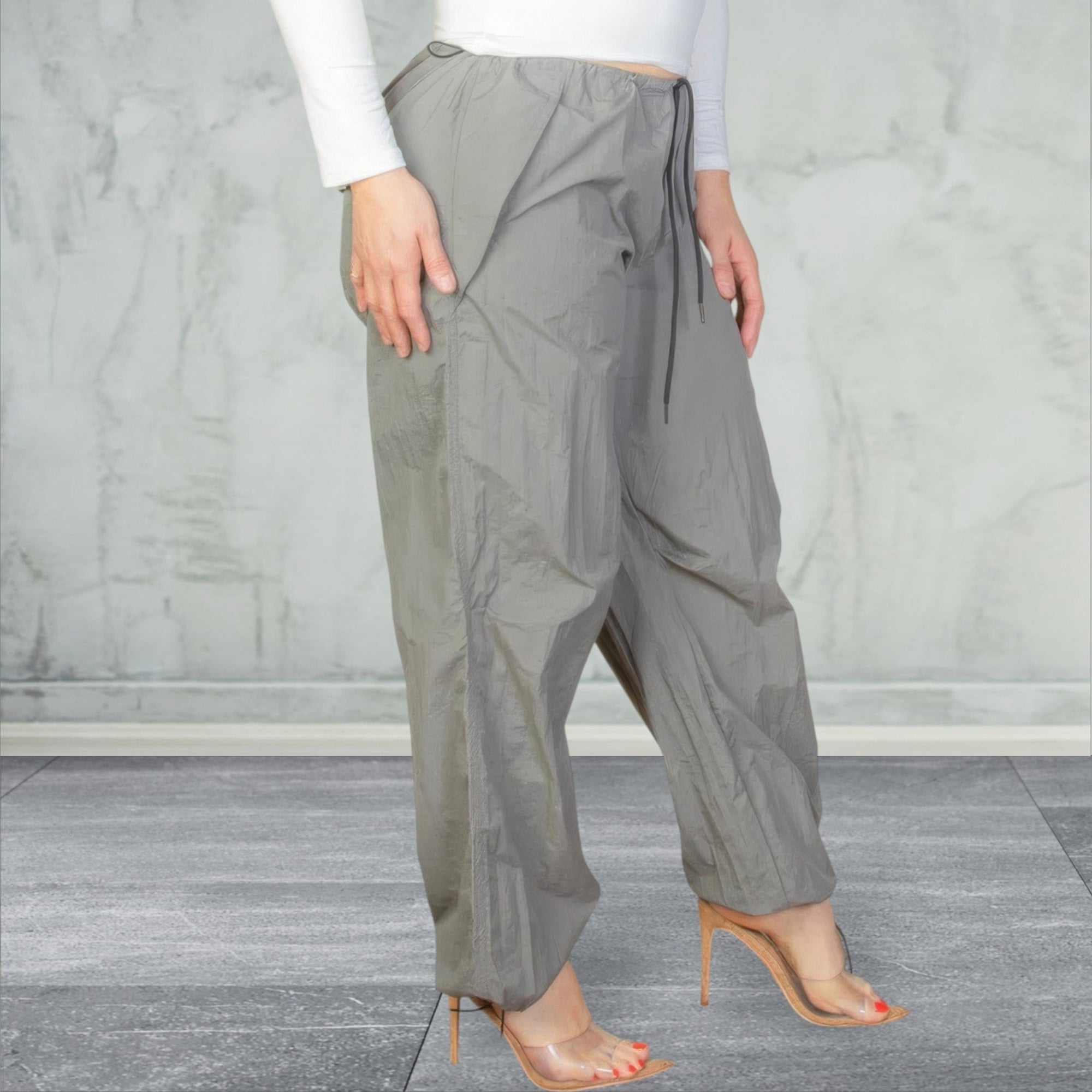 Plus Size Drawstring Waist Parachute Pants