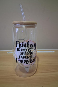 Clear tumbler with straw and bamboo lid 