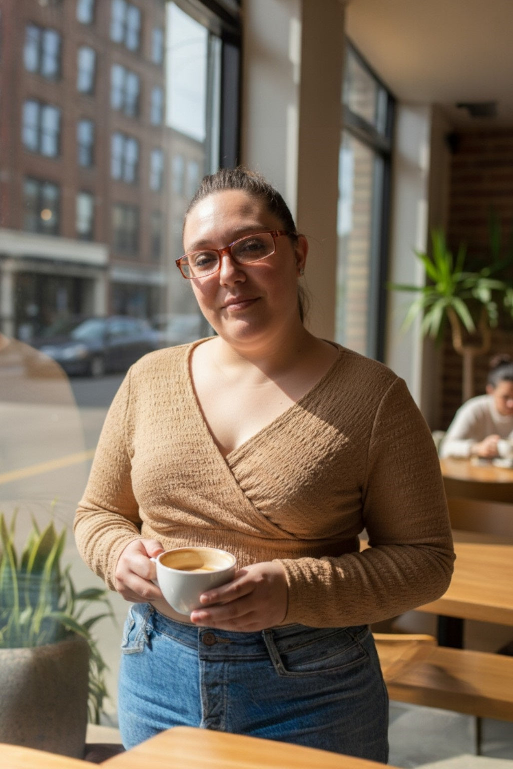 Solid Surplice Neck Long Sleeve Crop Top