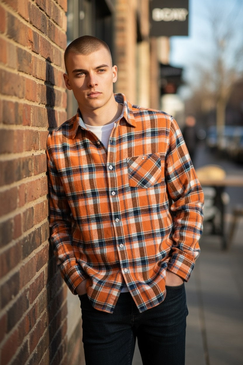 Mens Long Sleeve Flannel Plaid Button Down Shirt