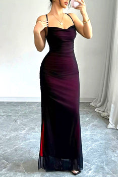 Sleeveless Ruched Sweetheart Neck Slit Maxi Dress