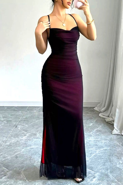 Sleeveless Ruched Sweetheart Neck Slit Maxi Dress