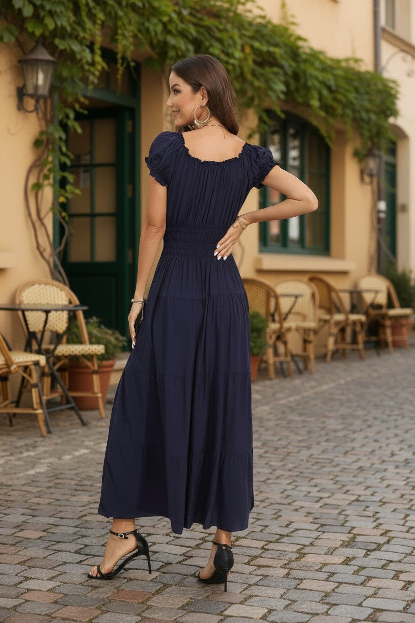 Women's Ostoo Off Shoulder Short Sleeve Maxi Long Dress