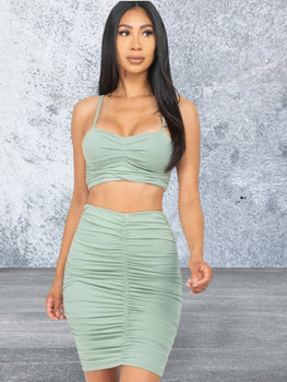 Stretch Knit Crop Top Skirt Set