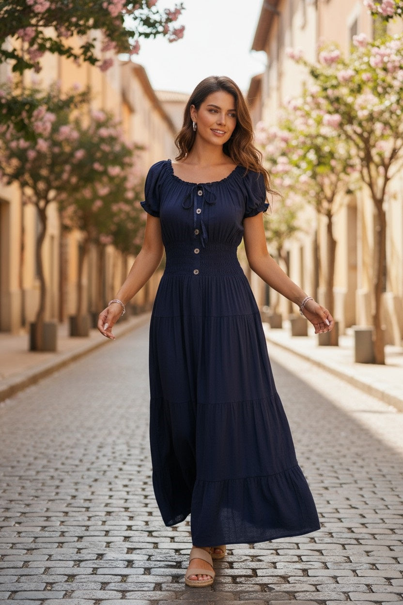 Women's Ostoo Off Shoulder Short Sleeve Maxi Long Dress