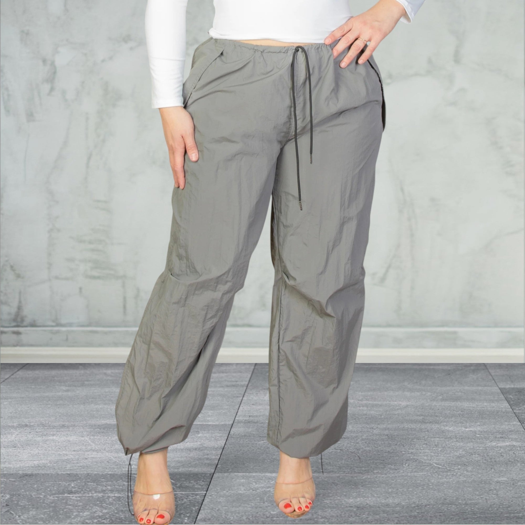 Plus Size Drawstring Waist Parachute Pants