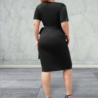 Short Sleeve Surplice  Dress