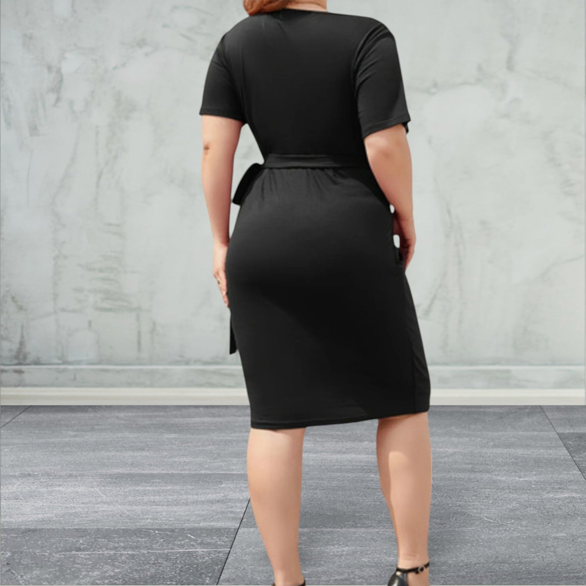 Short Sleeve Surplice  Dress