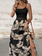 Sleeveless Printed Scoop Neck Slit Dress