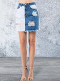Patched Frayed Denim Distressed Mini Skirts