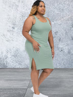Plus Size Ribbed Side Slit Sleeveless Dress