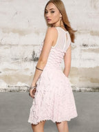 Sleeveless Mesh Cutout Shimmer Ruffle Party Dress