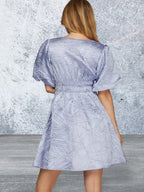 She + Sky Crinkle Woven V-Neck Balloon Sleeve Mini Dress