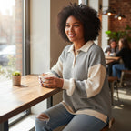 Long Sleeve Colorblock Collared Henley Top