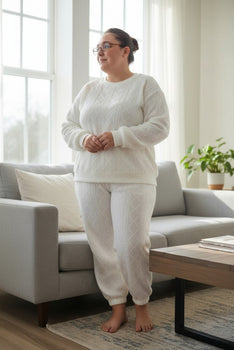 Long Sleeve Texture Round Neck Top and Pants Set