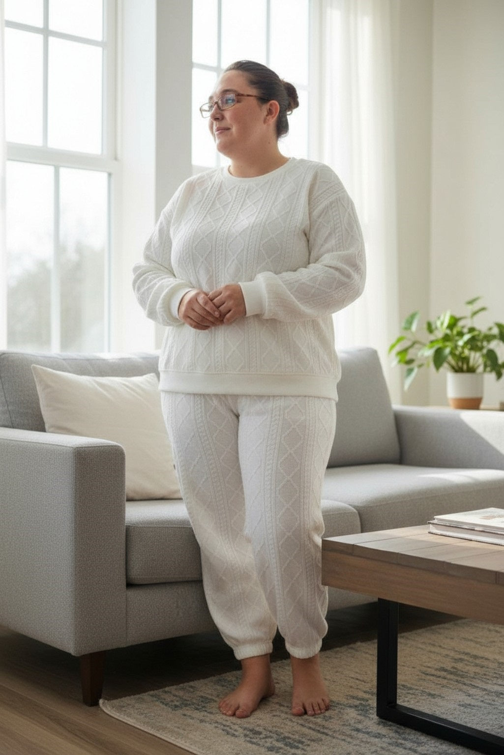 Long Sleeve Texture Round Neck Top and Pants Set