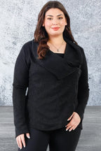 Plus Size Black Lurex Draped Collar Side Zip Up Jacket