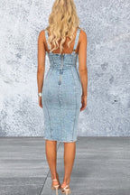 Sleeveless Scoop Neck Side Slit Denim Dress