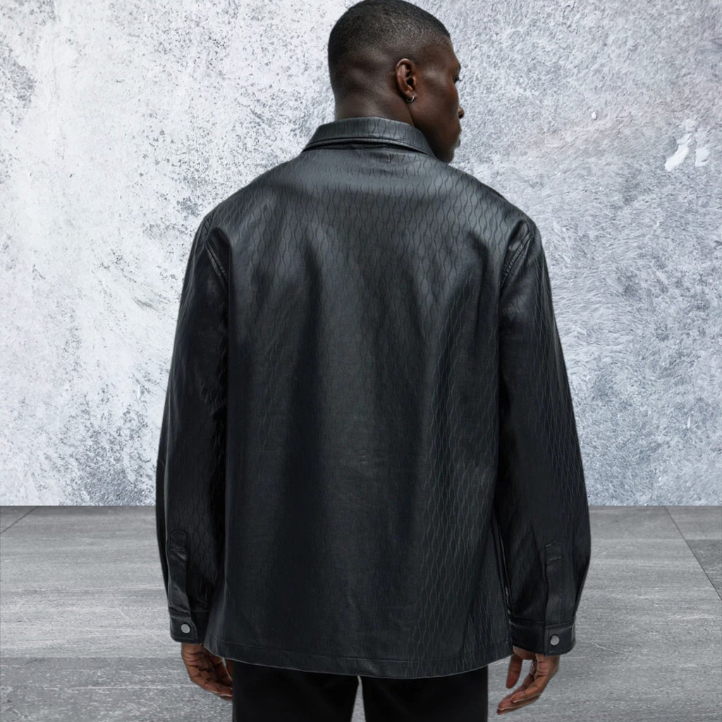 Long Sleeve Faux Leather Snap Button Front Shirt