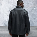 Long Sleeve Faux Leather Snap Button Front Shirt