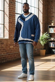 Men's Color Block V-Neck Knit Sweater