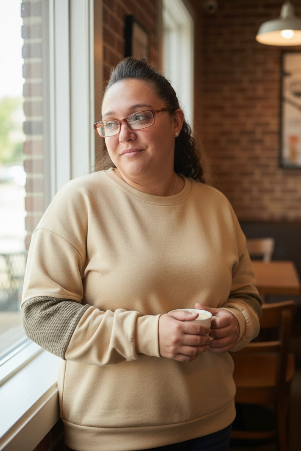 Plus size contrast texture patchwork pullover sweatshirt