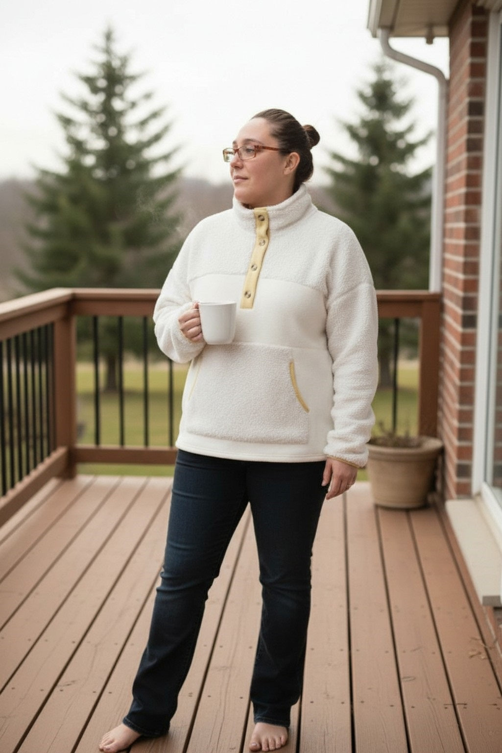 Long Sleeve  Fleece Buttons Collar Sweatshirt