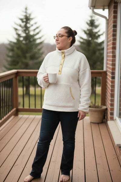 Long Sleeve  Fleece Buttons Collar Sweatshirt