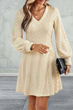 Long Sleeve Lace Detail V-Neck Dress