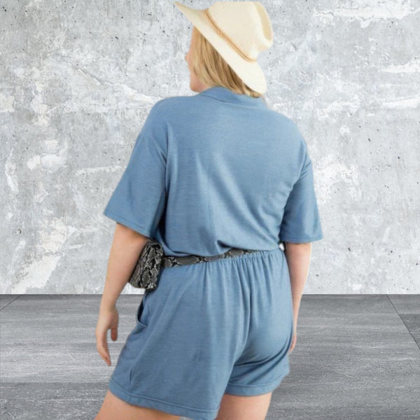 Plus Size Short Sleeve Elastic Waist Knit Romper