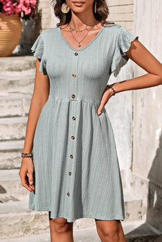 Women's V-Neck Ruffled Cap Sleeve Dress