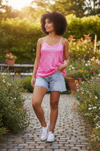 Sleeveless Semi-Loose Fit Pink Sequin Tank Top