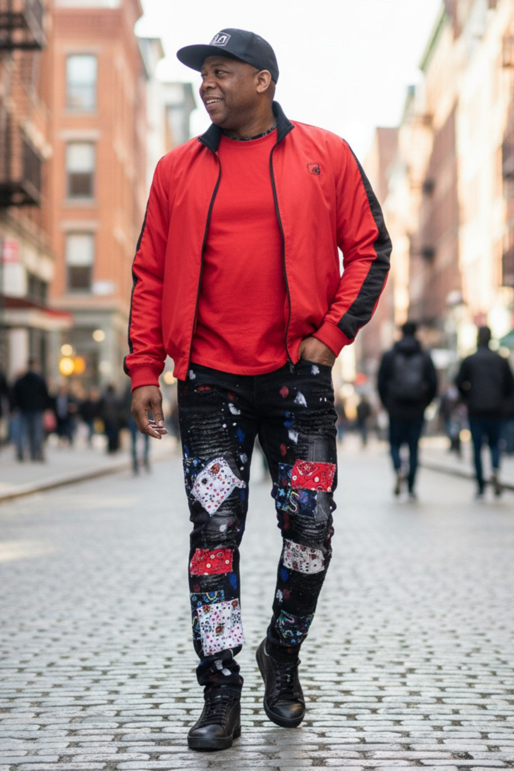 Men's skinny fit patch black jeans