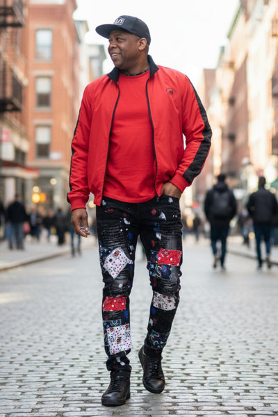 Men's skinny fit patch black jeans