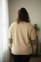 Plus size contrast texture patchwork pullover sweatshirt