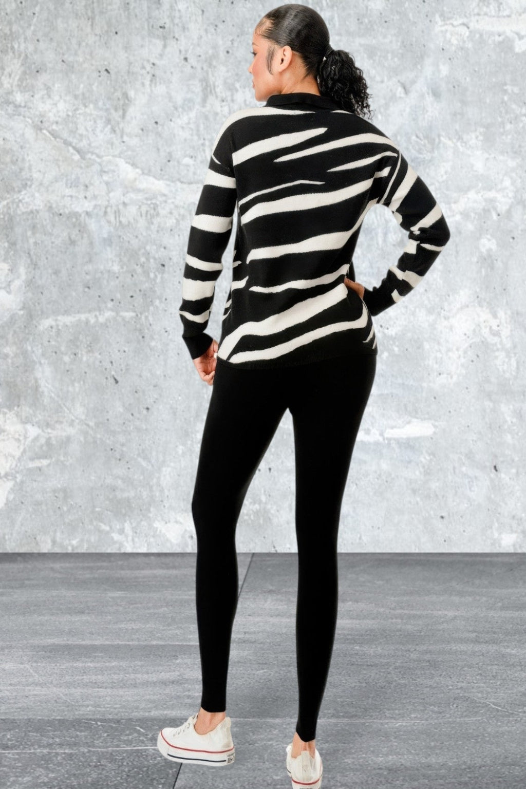 Pullover Collared V-neck Sweater Top And Pant Set